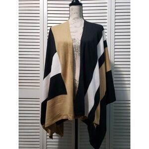 Parrish LA Stevie Poncho Women's OSFM Color Block Knit Wrap Sweater Loose Draped